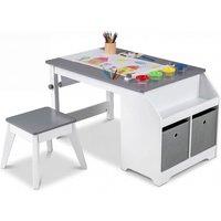 CASART Kids Art Table & Stool Set Toddler Activity Desk w/Paper Roll in Grey
