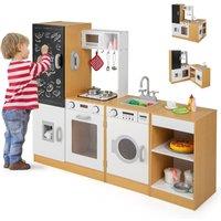 Costway 3-Piece Kids Play Kitchen Set Wooden Chef Pretend Playset in Natural