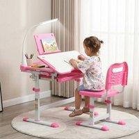 STILVORA Kids Study Desk & Chair Set with Adjustable Height & Storage in Pink