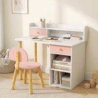 STILVORA Kids Desk & Chair Set with Drawers & Shelves in Pink