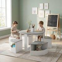STILVORA Grey Kids Desk & Chair Set with Storage