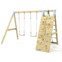 OutdoorToys Premium Double Garden Swing with Up & Over Wall for Kids - Dusky Pink