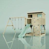 OutdoorToys PolarPlay Garden Climbing Platform & Playhouse with Double Swing for Kids - Nils Mint Green