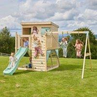 OutdoorToys PolarPlay Garden Climbing Platform & Playhouse with Double Swing for Kids - Nils Dusky Pink