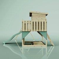 OutdoorToys PolarPlay Garden Climbing Platform & Playhouse with Double Swing for Kids - Nils with Baby Seat Ice Blue