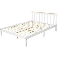 VOGREX Simple White Wooden Double Bed 4FT6 137x190cm Adults Kids