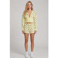 STYLEWISE Women's 2 Pack Polka Dot Cropped Hoodie & Drawstring Shorts Co-ord Set in Yellow | Size: Large