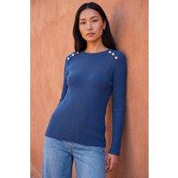 Roman Women's Button Detail Knit Jumper in Blue | Size: 10