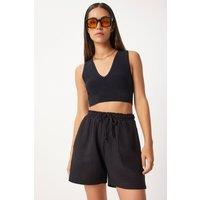 Happiness Istanbul Women's High Waist Wide Leg Cotton Shorts in Black | Size: Medium