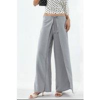 Busem Women's Drawstring Waist Crepe Trousers with Tie Detail in Light Grey | Size: Medium