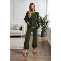 MODISHION Women's Long Sleeve Top & Wide Leg Pants Loungewear Set in Green | Size: XL