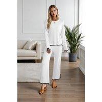 MODISHION Women's Long Sleeve Top & Wide Leg Pants Loungewear Set in White | Size: Large