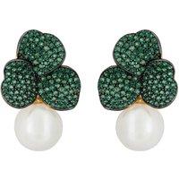 Latelita Women's Iris Flower & Pearl Dangle Earrings Emerald Gold in White