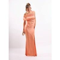 Faia Women's One Shoulder Maxi Dress with Split in Peach | Size: XL