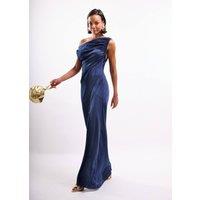 Faia Women's One Shoulder Maxi Dress with Split in Navy | Size: Large