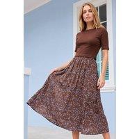 Roman Women's Floral Print Knit Dress in Chocolate | Size: 10