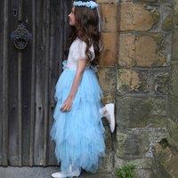 UK Flower Girl Boutique Girl's Bohemian Princess Dress in Light Blue | Size: 12-13 Years