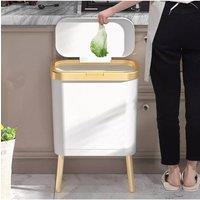 Living and Home PP High Foot Ventilated Rubbish Bin Hand-press Trash Bin with Lid in White