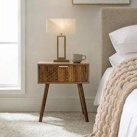 OHS Ribbed Wood Bedside Table 1 Drawer Cabinet Nightstand Storage Unit in Walnut
