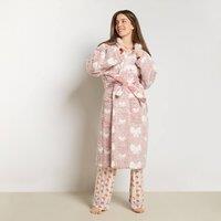OHS Bows Hooded Dressing Gown Teddy Marl Thermal Robe in Baby Pink