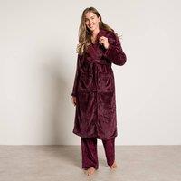 OHS Flannel Fleece Hooded Dressing Gown Sherpa Bathrobe in Burgundy