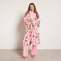 OHS Stripe Flannel Fleece Dressing Gown Sherpa Lined Hooded Bathrobe