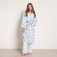 OHS Breakfast Print Flannel Fleece Hooded Dressing Gown Sherpa Lined Robe in Blue