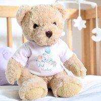 Aye Do Gifts Personalised Luxury Teddy Bear with Little Elephants T-Shirt in Beige