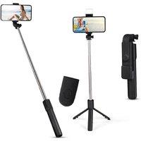 FLAVORA Black-Bluetooth Selfie Tripod Telescopic Stick Remote Monopod in Black