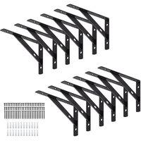 SPETLEK L Shaped Wall Mounted Shelf Brackets Support 12PCS in Black