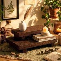 KORVIXA 2PC Wooden Riser Farmhouse Display Pedestal Stand Decor Set in Brown | Size: 0.6m2