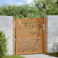 Berkfield Home Garden Gate 105x105 cm Weathering Steel Leaf Design in Brown