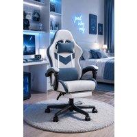 Living and Home Ergonomic High Back Gaming Chair with Massage Lumbar Support in Blue