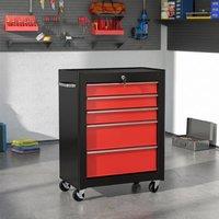 STILVORA 5-Drawer Tool Chest with Wheels & Lock in Red