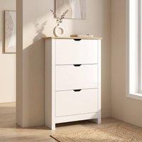 STILVORA Narrow Shoe Cabinet with 3 Flip Drawers in White