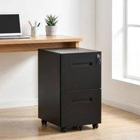 STILVORA Black 2 Drawer Filing Cabinet with Lock & Wheels