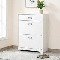 STILVORA Shoe Cabinet with Drawer, 2 Flip Doors, White