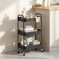 STILVORA Steel Storage Trolley with 3 Baskets in Black