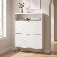 STILVORA Shoe Cabinet with 2 Drawers & Top Shelf in White