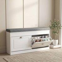 STILVORA Shoe Storage Bench with Cushion & Flip Drawers in White