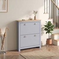 STILVORA Shoe Cabinet with 2 Flip Drawers & Adjustable Shelves in Grey