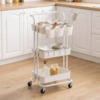 STILVORA Three Tier Storage Trolley with Baskets & Wheels in White