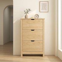 STILVORA Shoe Cabinet with 3 Drawers, Natural Wood