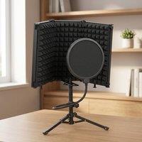 STILVORA Microphone Isolation Shield Set with Pop Filter & Stand in Black