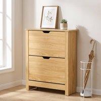 STILVORA Shoe Cabinet with 2 Flip Drawers & Oak Finish in Natural