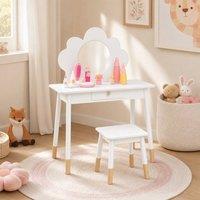 STILVORA Children's Dressing Table with Stool & Drawer in White