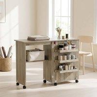 STILVORA Grey Sewing Table with Storage & Wheels