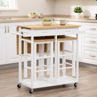 STILVORA Breakfast Bar Set with 2 Stools & Drop-Leaf Top in White