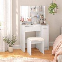STILVORA Dressing Table with Mirror & Stool Set in White