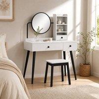 STILVORA Dressing Table with Mirror, Stool & 3 Drawers in Grey